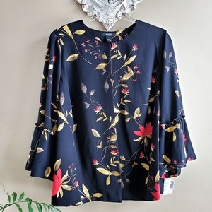 ALFANI Black Floral Plus Blazer Bell Sleeves 1X